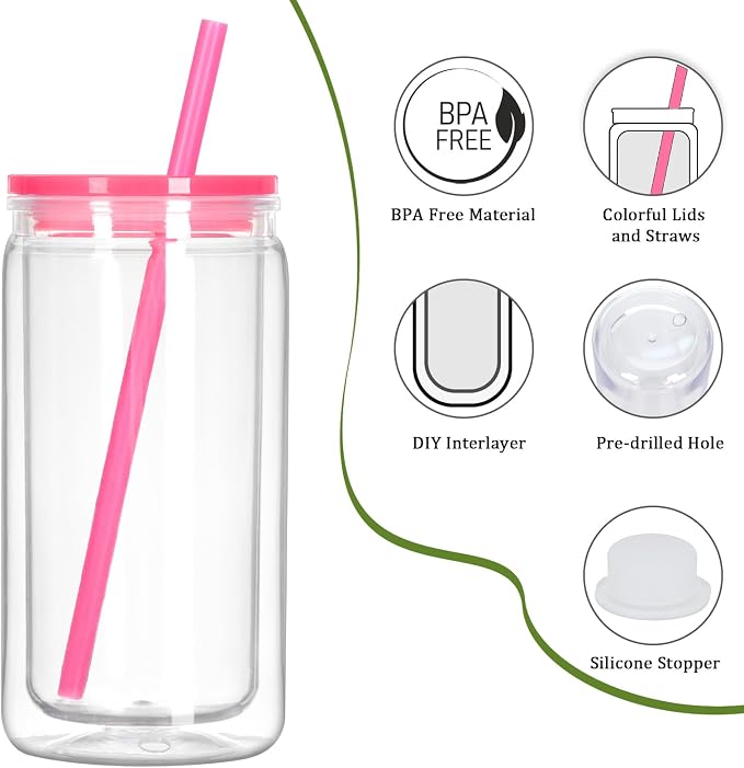12 Pack 16 Oz Plastic Snow Globe Tumbler, Snowglobe Cups, Colorful | Pre Drilled - Image 3