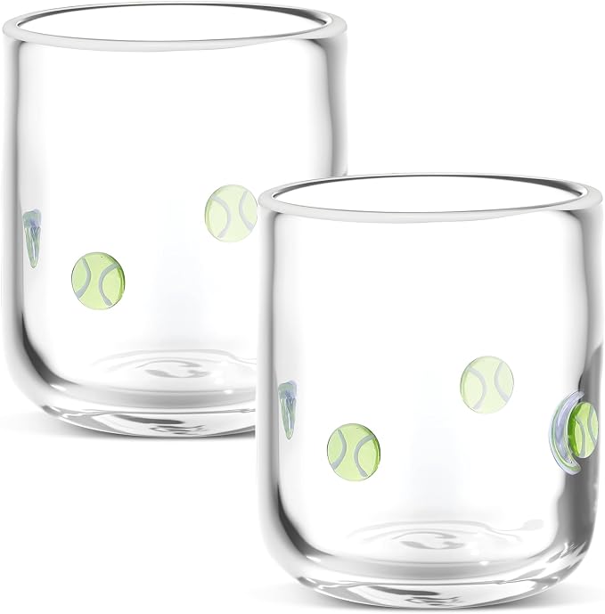 SiliFine 2 Pcs Tennis Ball Icon Juice Glasses - 14oz Tennis Stemless Wine by SiliFine