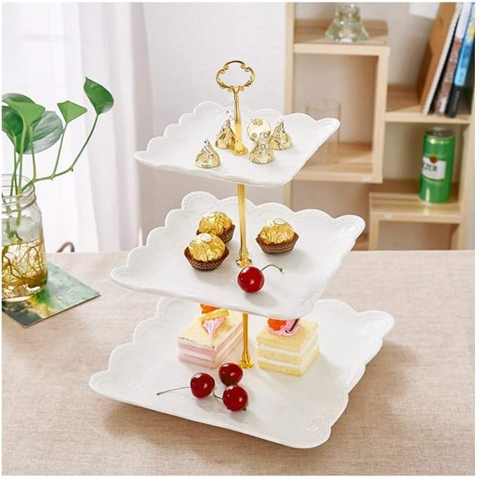 Sumerflos 3 Tier Porcelain Cupcake Stand, Tiered Serving Cake Stand, Square - Image 4