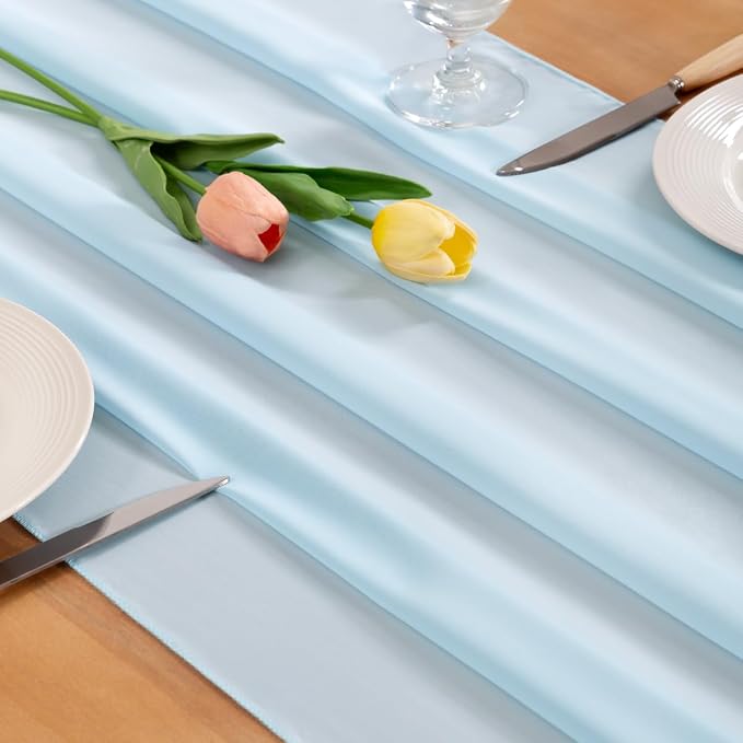 Blue Chiffon Table Runner Summer Boho Wedding Birthday Party Decor | 10ft - Image 2