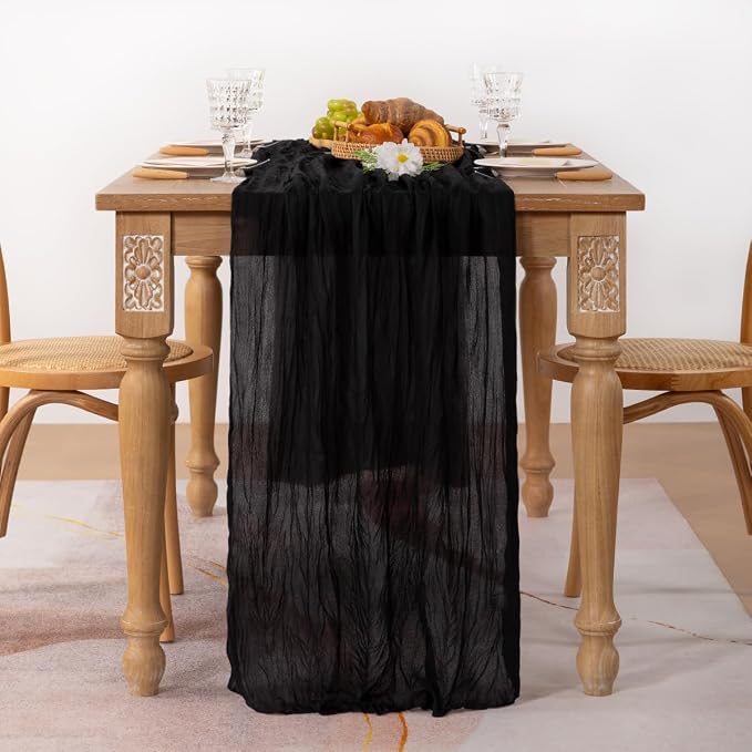 Gauze Cheesecloth Black Table Runner 10ft Gothic Centerpiece Decor | - Image 2