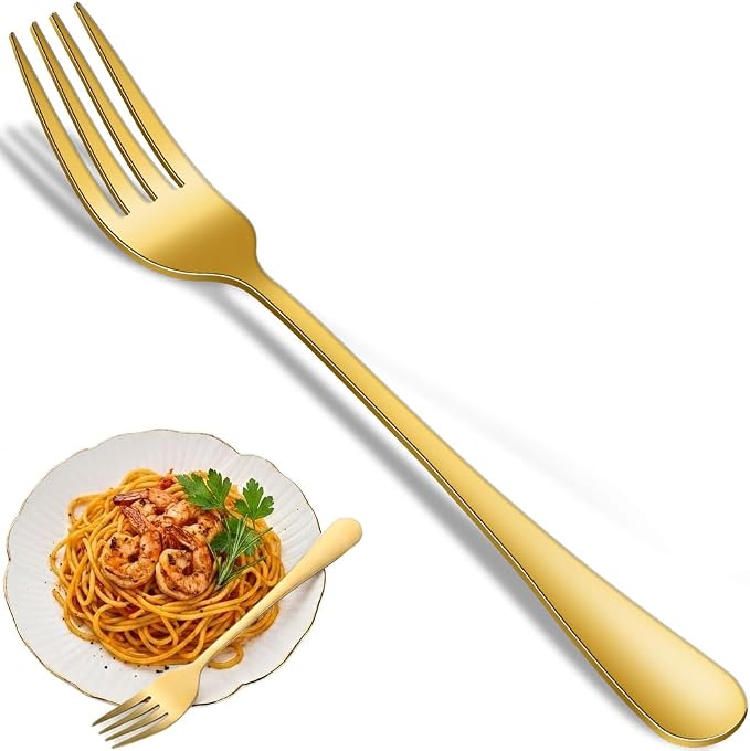 16-Piece Gold 8 Inches Stainless Steel Dinner Forks Set, Durable Mirror by DEHOVKitchen