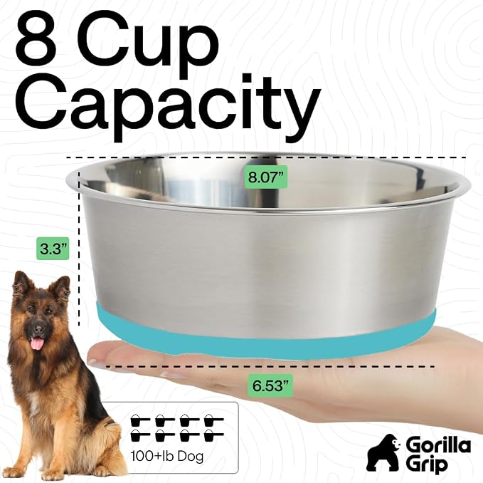 GORILLA GRIP Dog Bowls, Food Grade 304 Stainless Steel Holds 8 Cups Each Food - Image 4
