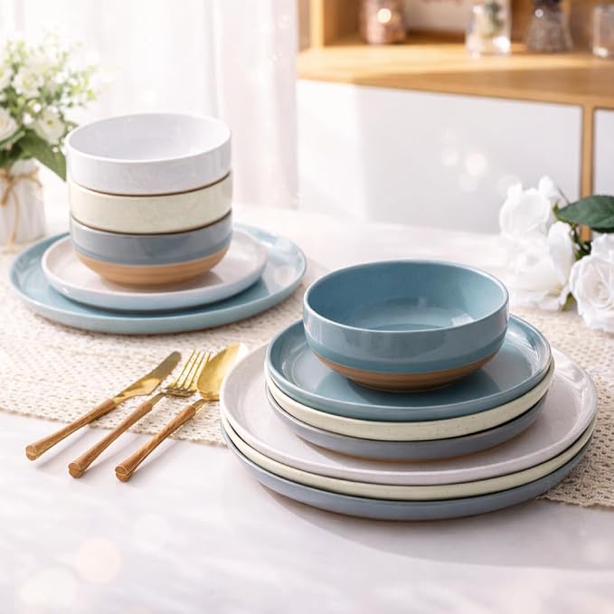 AmorArc Dinnerware Sets for 8, 24 Pieces Ceramic Plates and Bowls Set | Scratch - Image 7