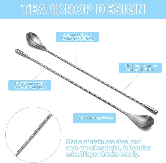 6 Pcs 12 Inch Bar Mixing Spoon Cocktail Spoon Stainless Steel Bar Long Spoon - Image 4