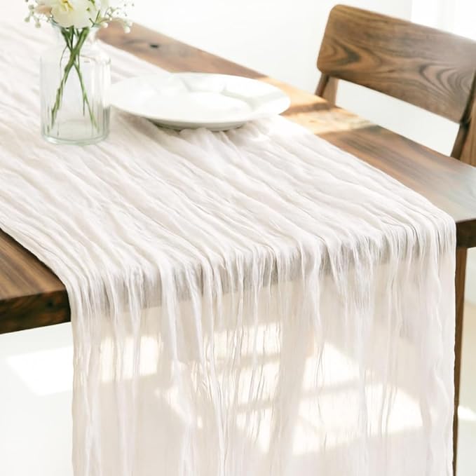 Ivory Cheesecloth Table Runner 160 Inches 14 Ft Gauze Table Runner | Summer by LINXTAR