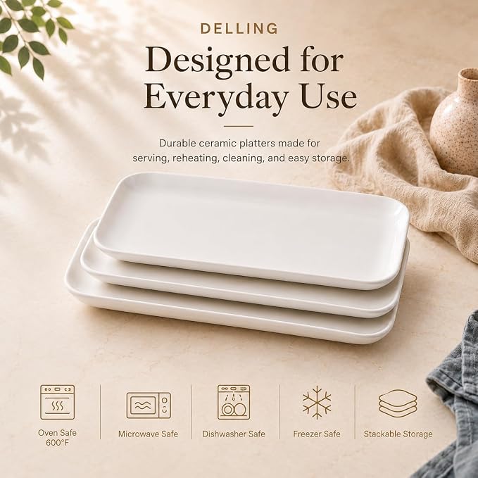 DELLING 12 Inch Serving Platter Set of 3, Porcelain Serving Trays - Image 4