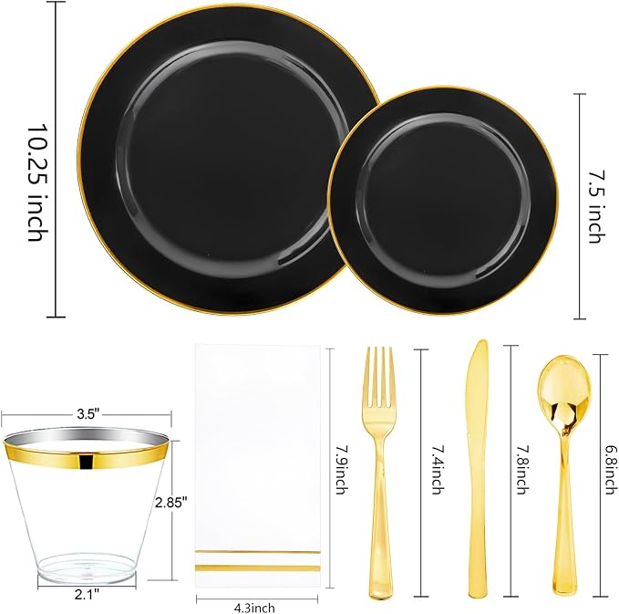 SUT 350-Piece Black and Gold Disposable Plates - Image 4