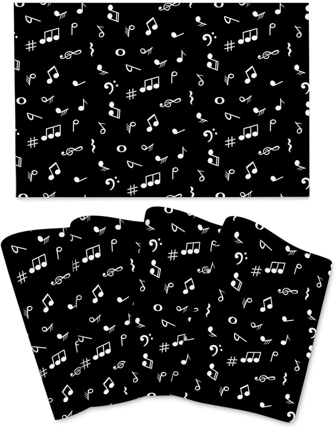 Music Notes Placemats Set of 4 Musicial Lover Dining Table Mats Washable Black by Unknown