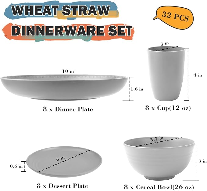 Wheat Straw Dinnerware Sets, Plates and Bowls Sets, Unbreakable Reusable Plates - Image 2