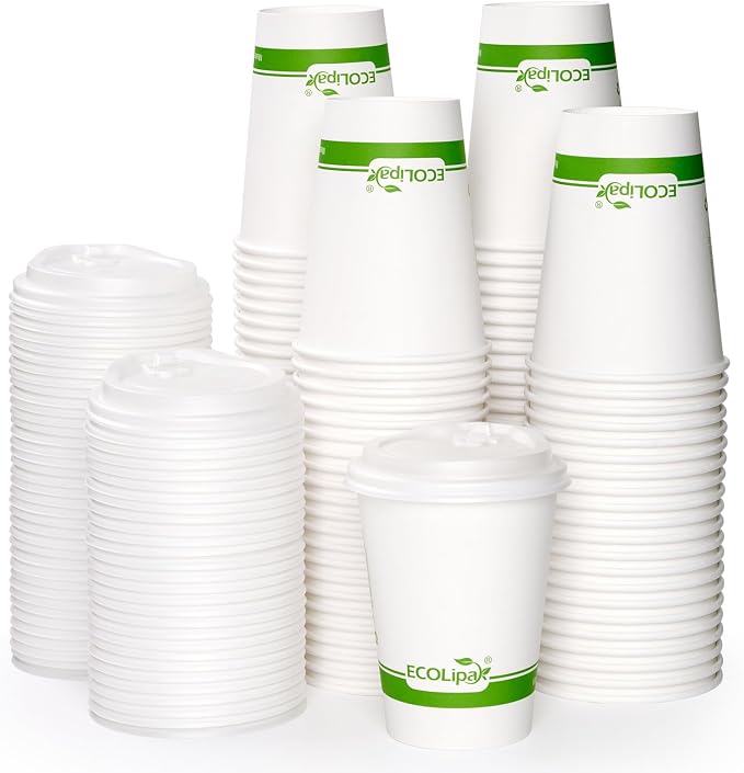ECOLipak 100 Count 12 oz Compostable Paper Coffee Cups by ECOLipak