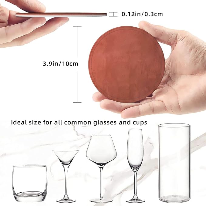 6 Pcs Burnt Orange Leather Coasters - Image 8