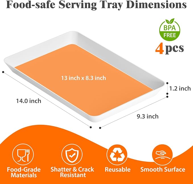 SpaceTrove 4-Pack Serving Tray Set, Reusable Plastic Serving Platter - Image 2