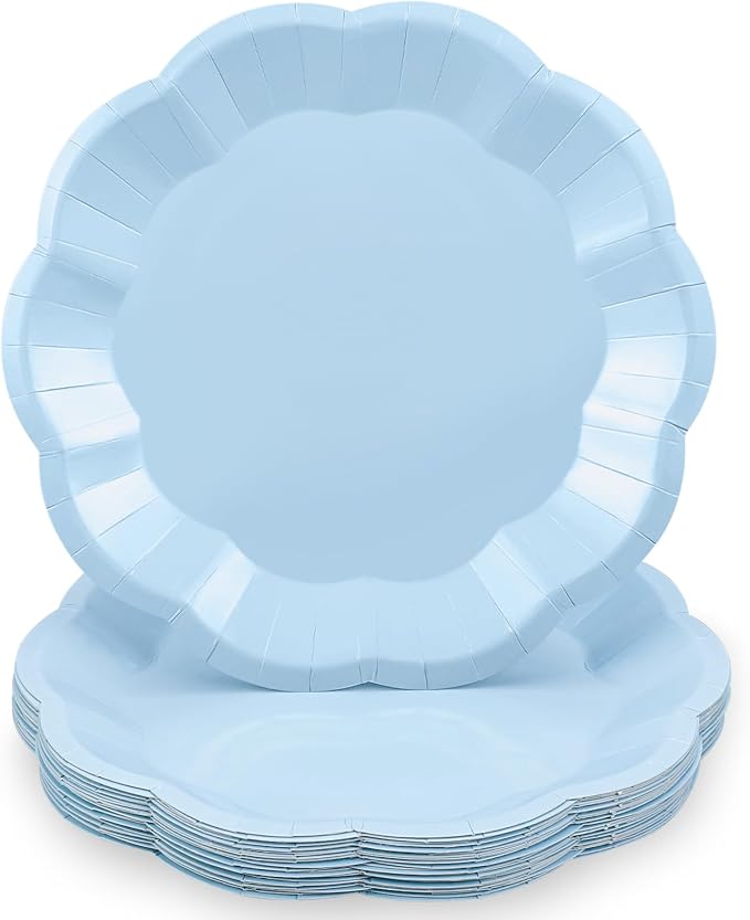 NatNarr 30 Pcs Light Blue Paper Plates 9 Inch Scalloped Baby Blue Plates | by NatNarr