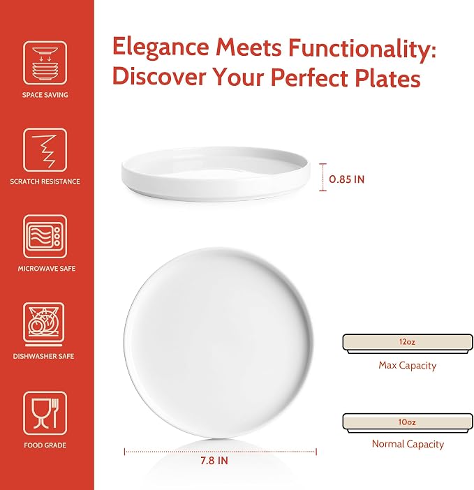 Sweese Porcelain Flat Dessert Plates Set of 6-7.8 Inch Salad Plates - Image 2