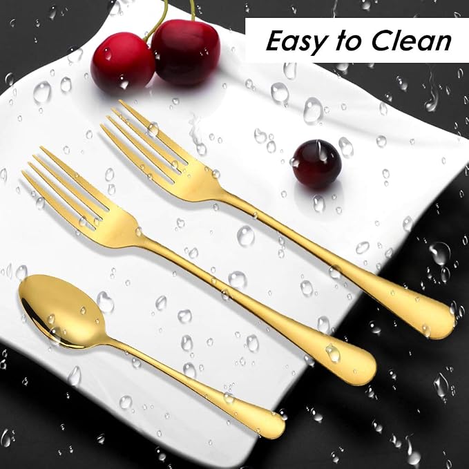 Set of 12, findTop Heavy-duty Forks and Spoons Cutlery Set- Gold - Image 6