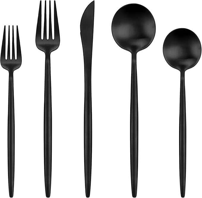 Black Silverware Set, Ollex 20 Pieces Flatware Set by OllexSilverwareSets