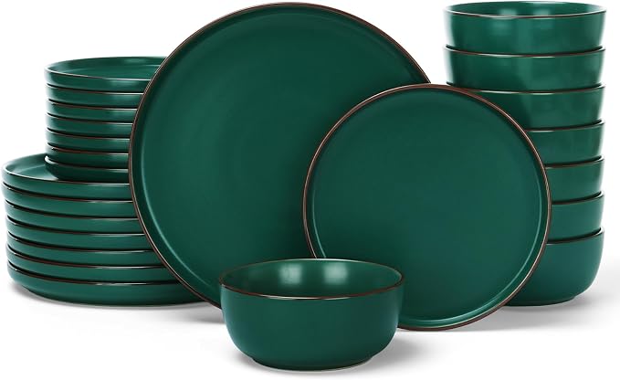 Famiware Mercury 24-Piece Stoneware Dinnerware Set, Dark Green | Plates and by Famiware