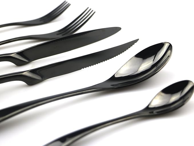 JASHII 18/10 Stainless Steel 8 Piece Mirror Polished Black Steak Knife Black - Image 5