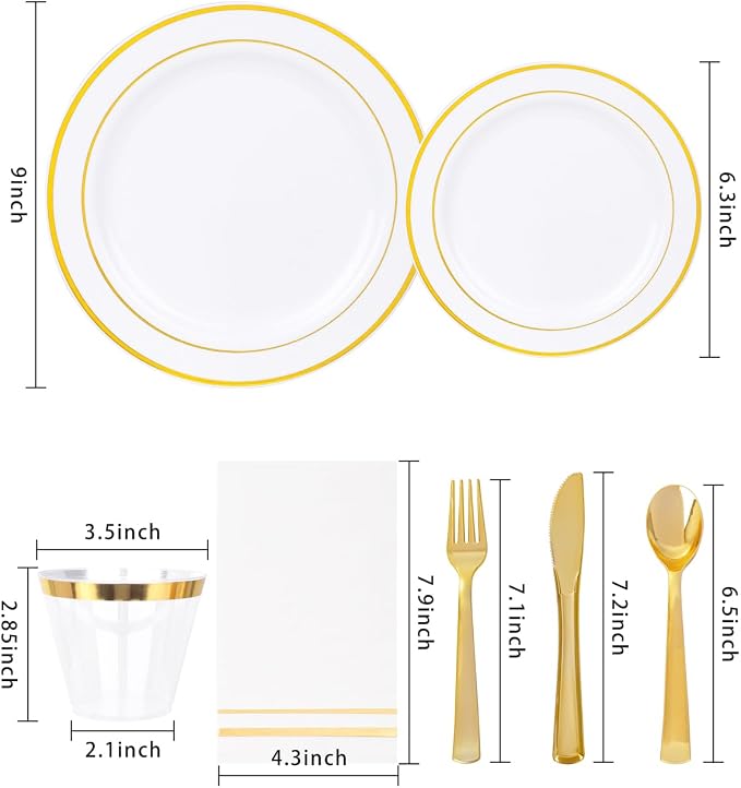 GATHER 700PCS Gold Plastic Plates 100 Guest - Image 2