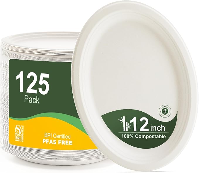 WELLIFE 100% Compostable Oval Paper Plates 12 Inch by WELLIFE