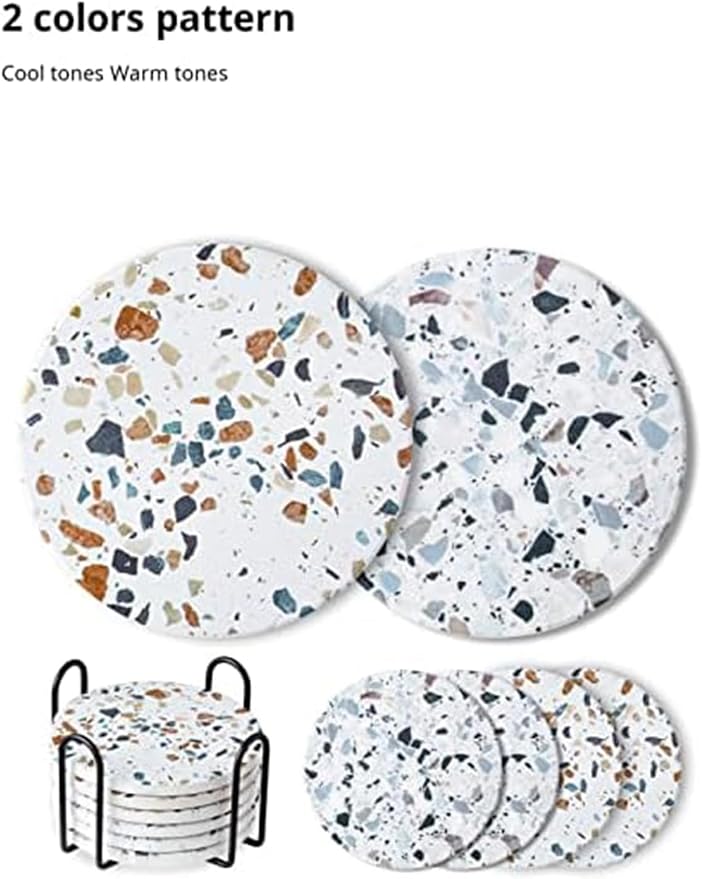 LIFVER Coasters Set of 6, Terrazzo Style Ceramic Drink Coasters - Image 3