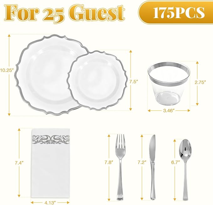 Glowserve 175 Piece Disposable Plastic Plates Dinnerware Set - Image 4