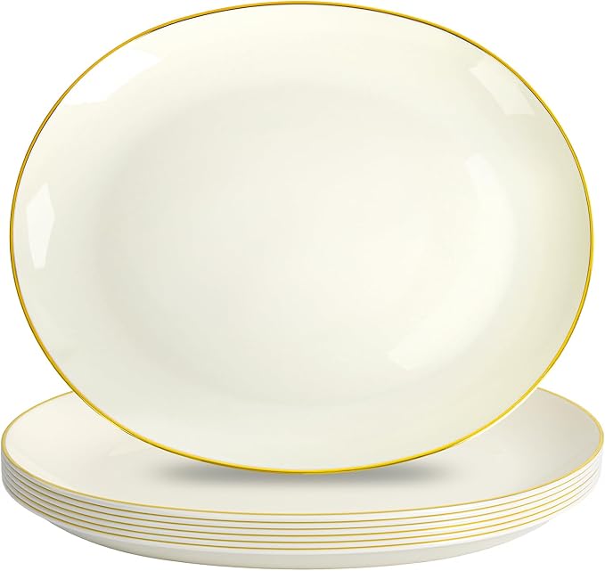 6Pcs Ivory and Gold Plastic Platters by WDF