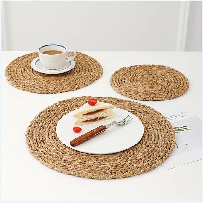 Handmade Heat Resistant 13" Round Woven Placemats Set of 8, Wicker Boho No - Image 7