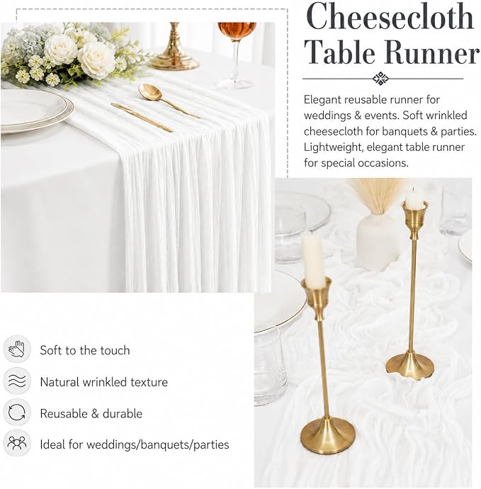 12 Pack White Cheesecloth Table Runner 17x108 Inch Boho Rustic Semi Sheer Gauze - Image 5