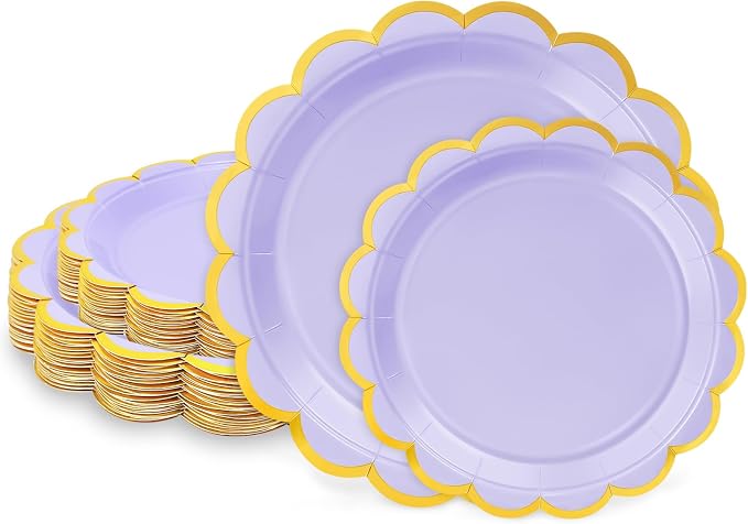 50 Pcs Lavender Paper Plates Disposable, Dessert Cake Plates, by LIKAJON