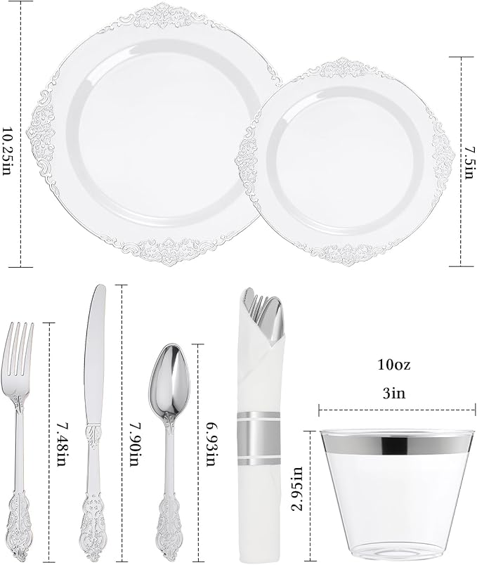 350 Piece Silver Plastic Dinnerware Set - Image 2