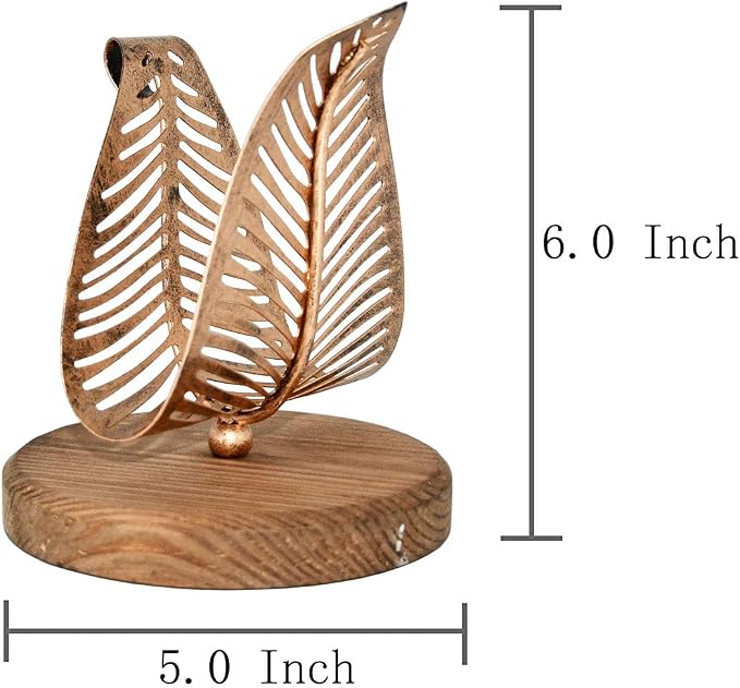 OwlGift Freestanding Modern Napkin Holder w/Bronze Metal Leaf & Brown Wooden - Image 7
