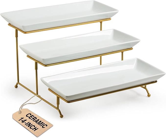 LAUCHUH Large 3 Tier Serving Stand Porcelain Tiered Serving Trays by LAUCHUH