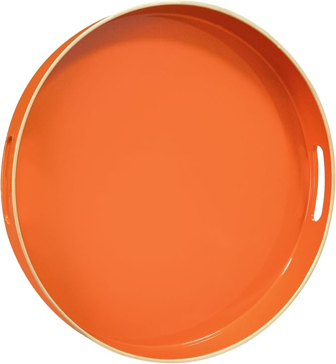 13" Orange Decorative Tray, Plastic Round Serving Tray by MAONAME