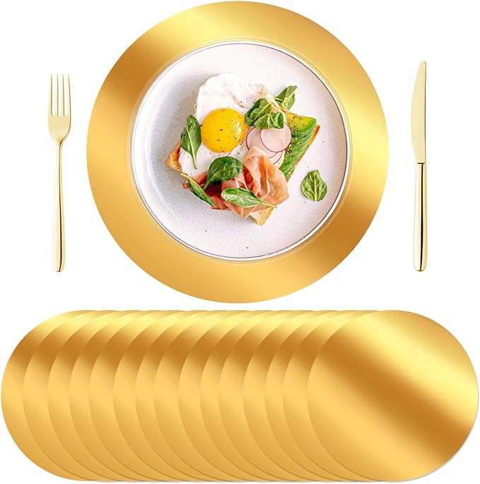 50PCS 13in Round Gold Placemats, Disposable Paper Chargers Plate | Paper by KesaPlan
