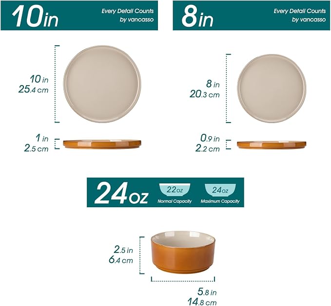 vancasso ONION Ceramic Plates and Bowls Sets, 12 Pieces Grey Dinnerware Sets - Image 2