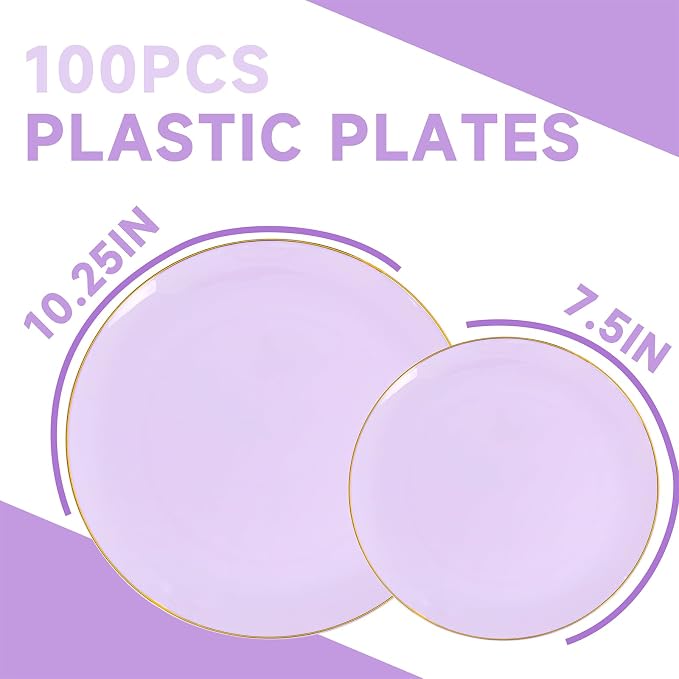 PULOTE 100PCS Purple Plastic Plates Disposable - Image 2