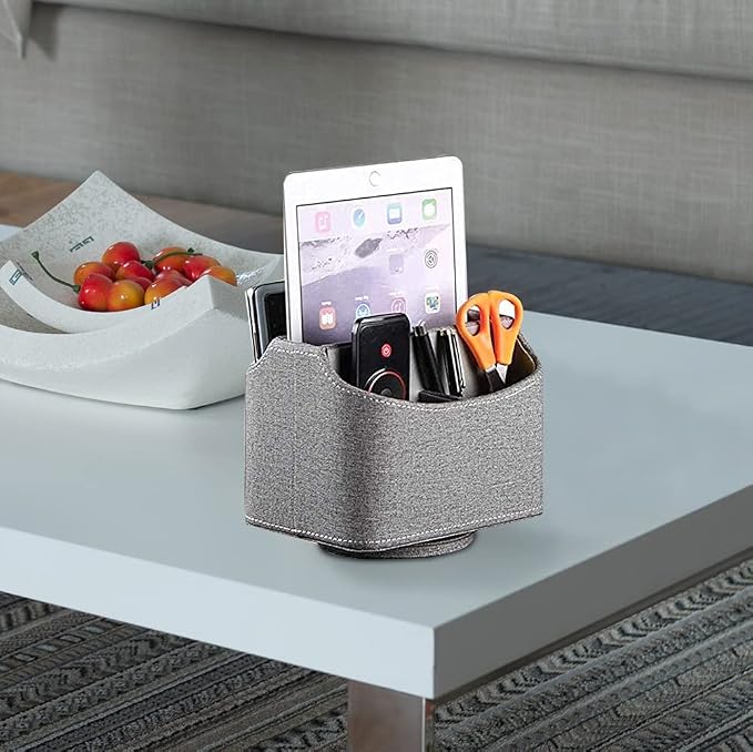 PU Leather Remote Control Holder, 360 Degree Spinning Desk TV Remote Caddy - Image 6