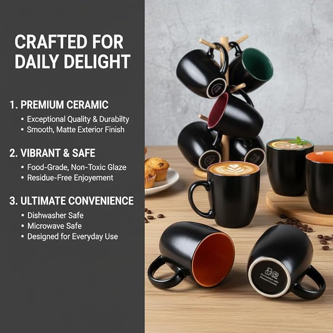GBhome 12 oz Coffee Mugs Set of 6, Ceramic Coffee Cups- Multi-Color - Image 6