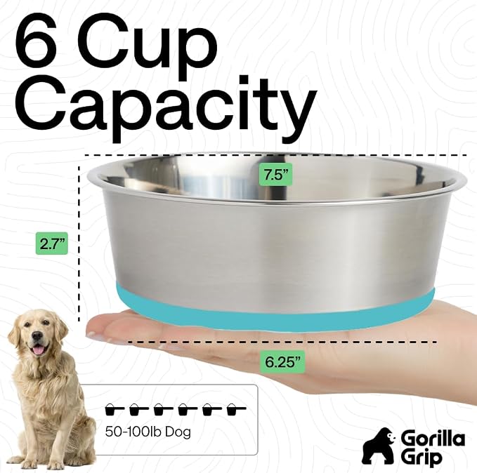 GORILLA GRIP Dog Bowls, Food Grade 304 Stainless Steel Holds 6 Cups Each Food - Image 4