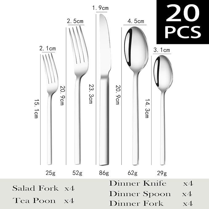 Silverware Set, 20-Piece Forged Novelty Flatware Cutlery Utensil Set Premium - Image 2