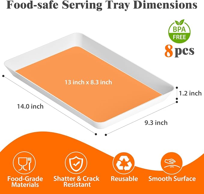 SpaceTrove 8-Pack Serving Tray Set, Reusable Plastic Serving Platter - Image 2