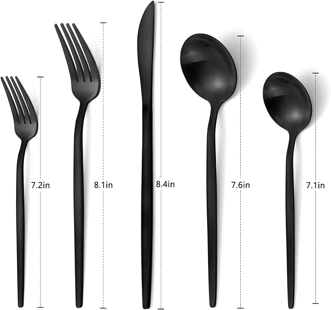 Matte Black Silverware Set, VANVRO 20-Piece Stainless Steel Flatware Set - Image 2