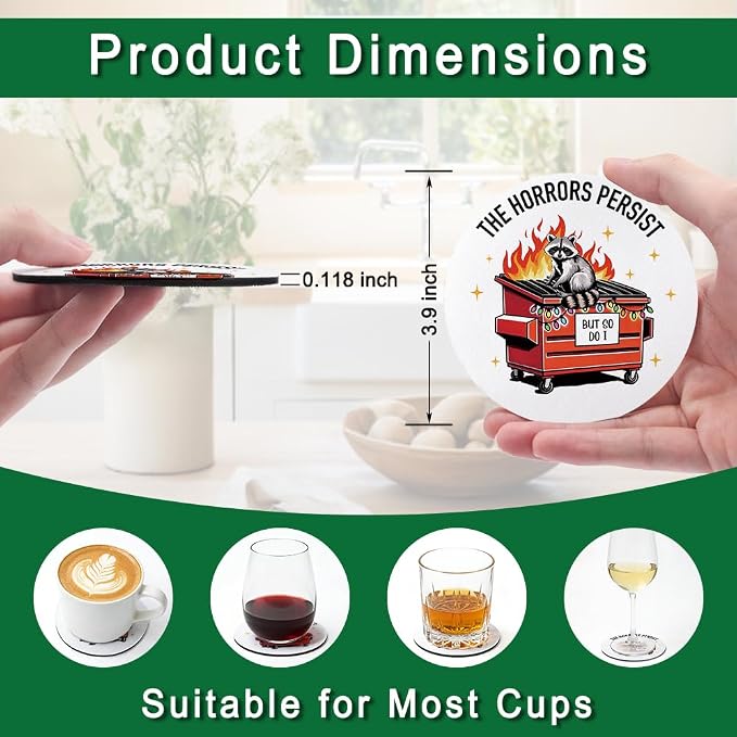 The Horrors Persist But So Do I Drink Cup Holder Coaster Set of 2, Funny - Image 2
