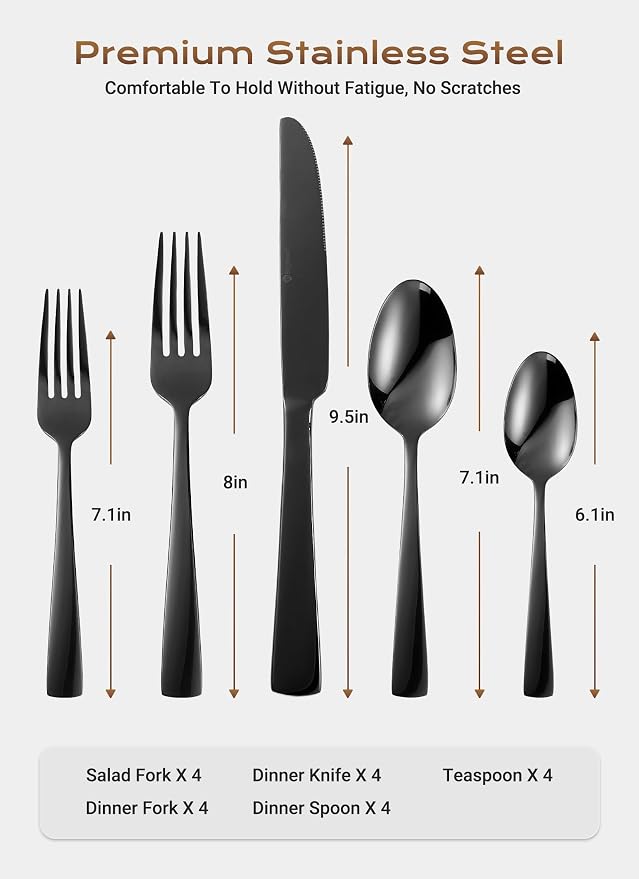 Black Silverware Set, 20-Piece Flatware Set Service - Image 8