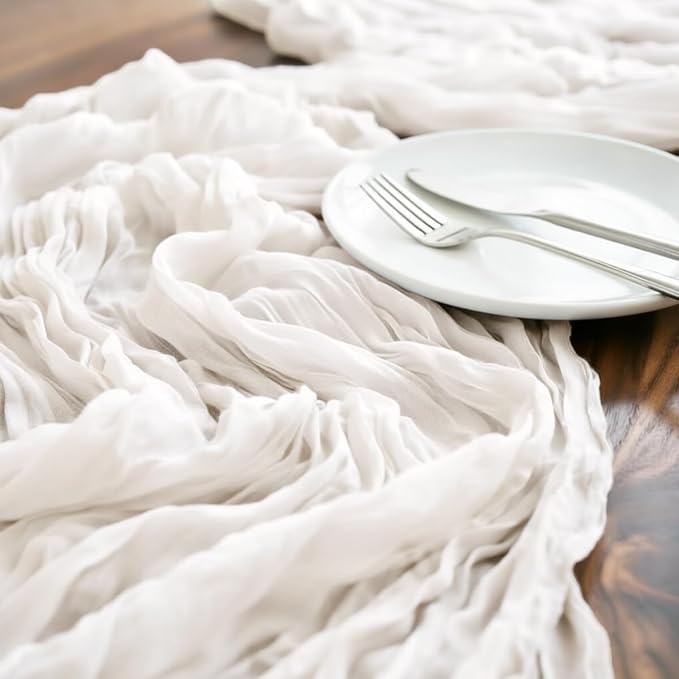 Ivory Cheesecloth Table Runner 120 Inches 4 Pack Gauze Table Runner | Summer - Image 4