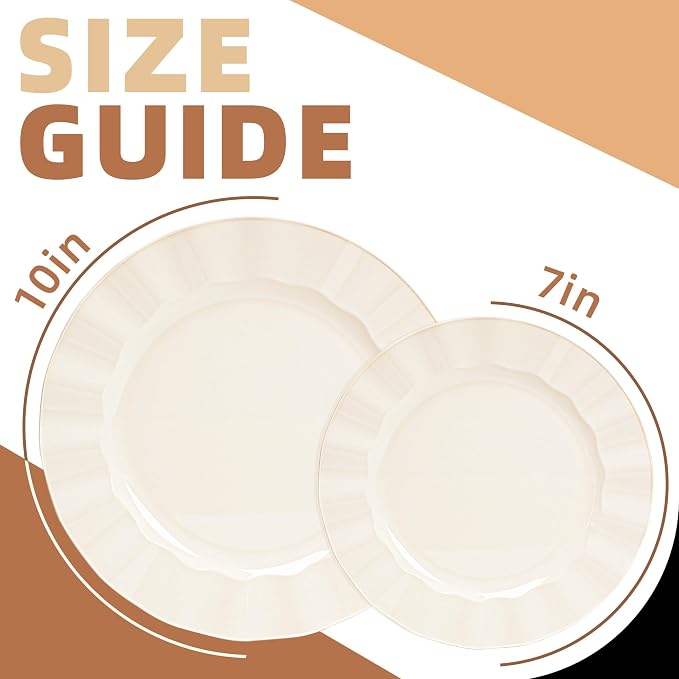 60 Pcs Ivory Plates, Wave Edge Design Disposable Plastic Plates | Disposable - Image 2