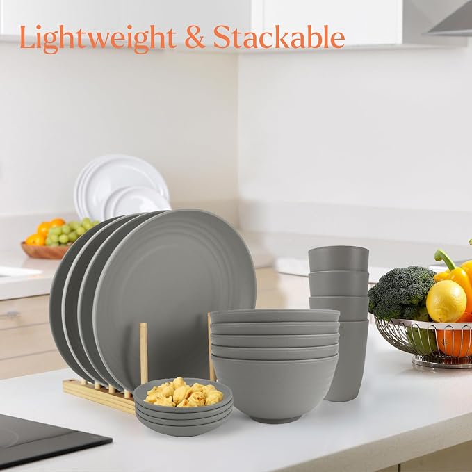 Wheat straw plates and bowls sets of 16 - Image 4