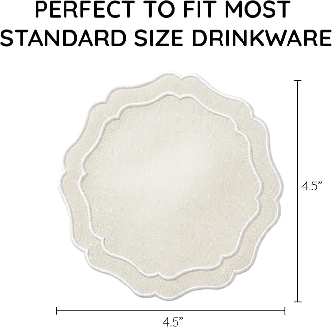 Linen Coasters for Drinks, 4.5 inch, Oyster | Absorbent Linen Drink Mats - Image 3